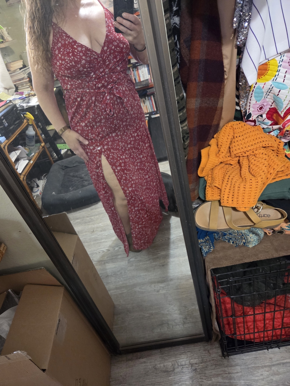 SHEIN Red Floral Maxi Wrap Dress with Side Slit